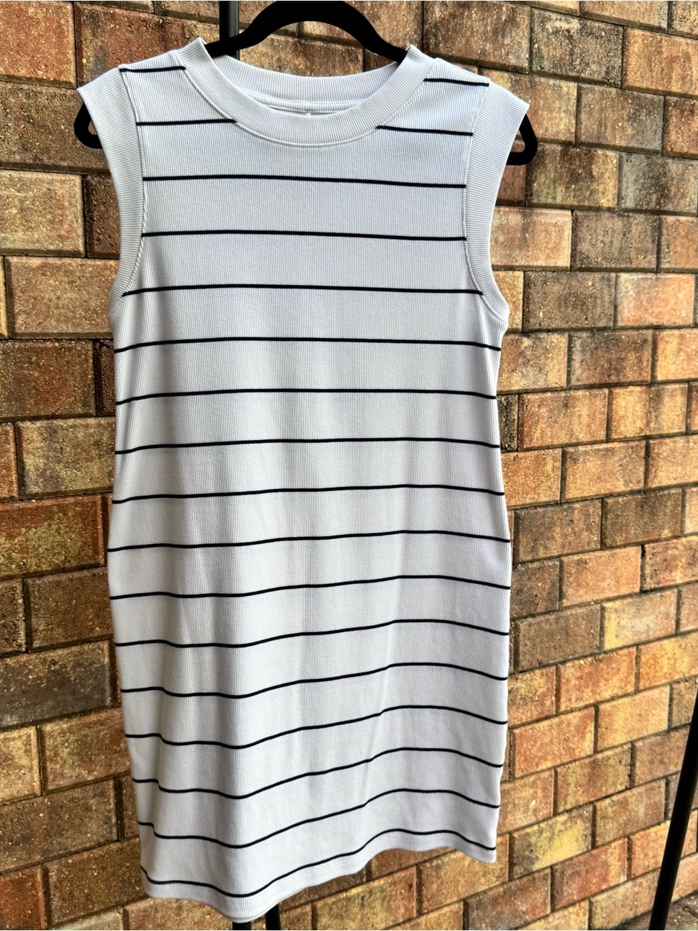 A New Day White with Black Stripes Tank Mini Dress